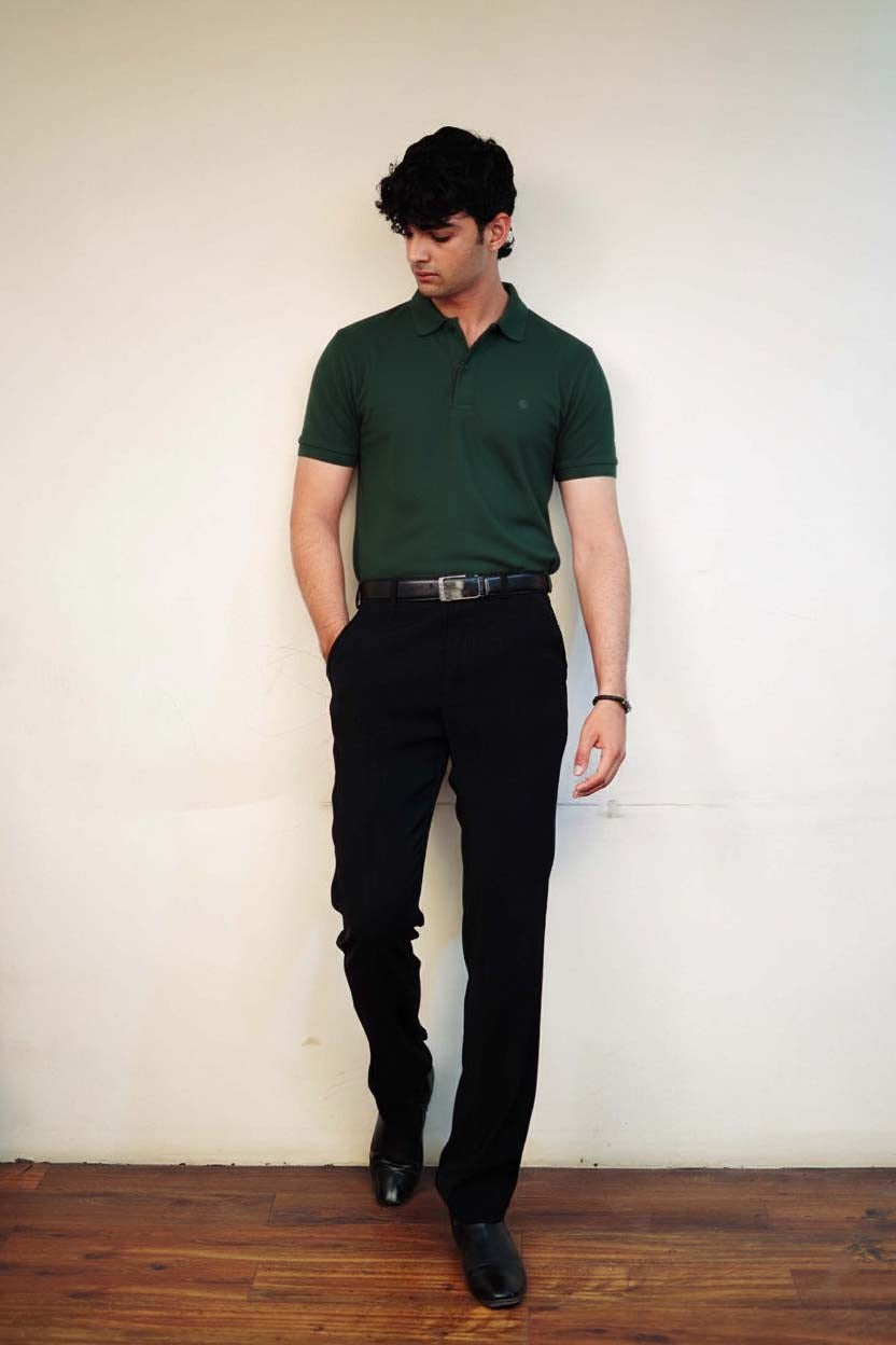 Men's Dark Green Polo T-Shirt - Regular Fit, Half Sleeve