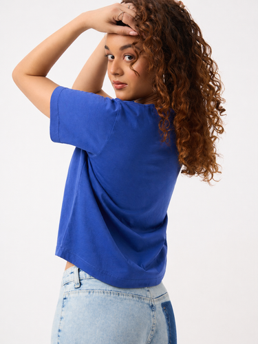 Women’s Royal Blue Graphic Printed Cotton T-Shirt | Casual Round Neck Duck Print Tee