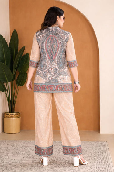 Beige Ethnic Print Kurta & Palazzo Co-ord Set
