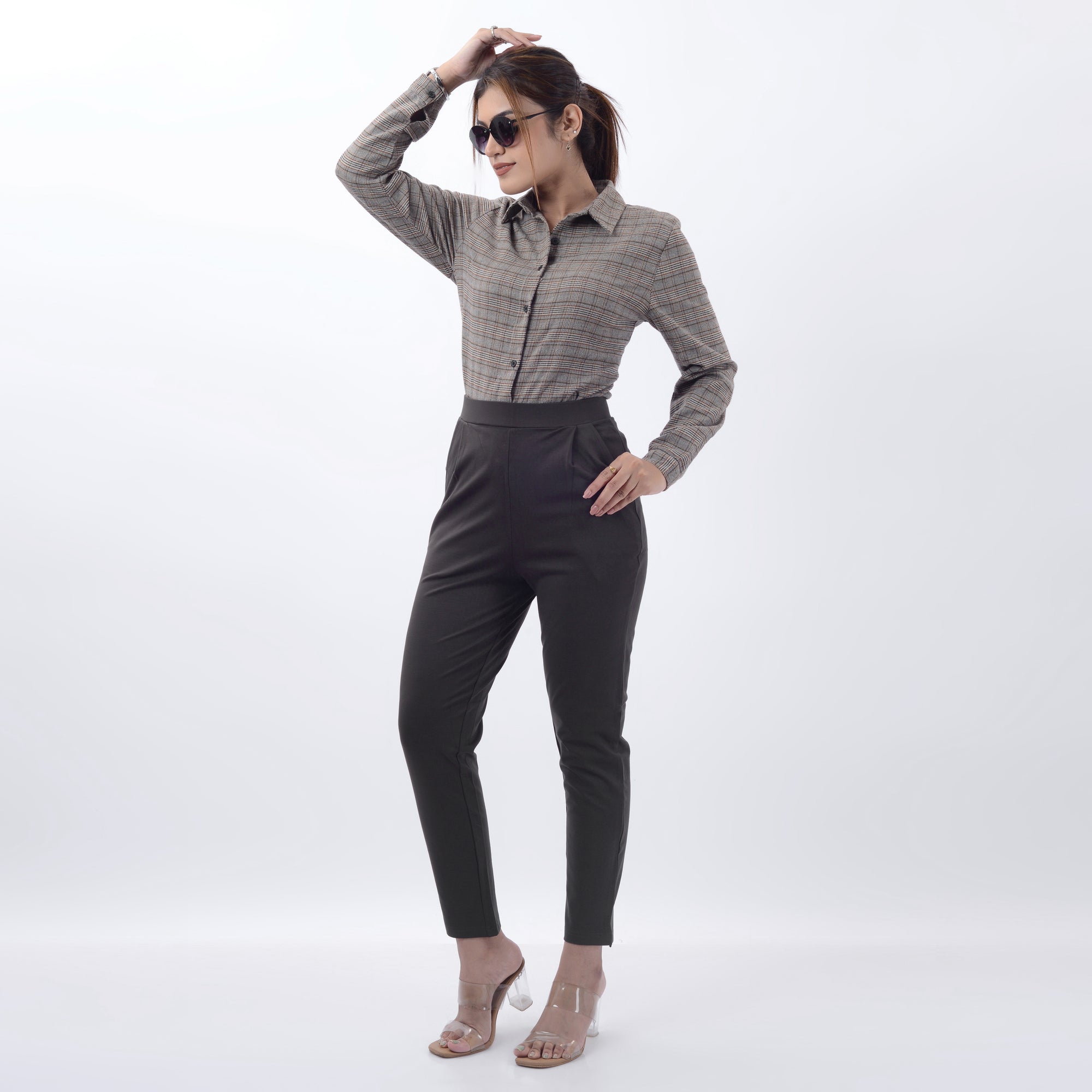 STRAIGHT FIT PLEATED TROUSERS WITH SPANDEX WFB1003