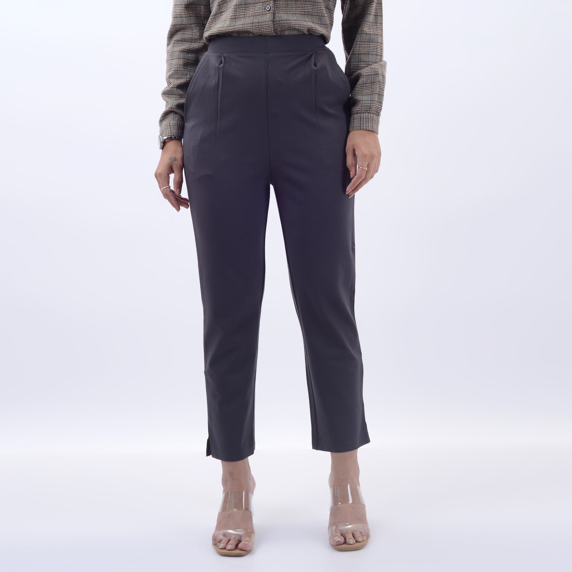 STRAIGHT FIT PLEATED TROUSERS WITH SPANDEX WFB1003