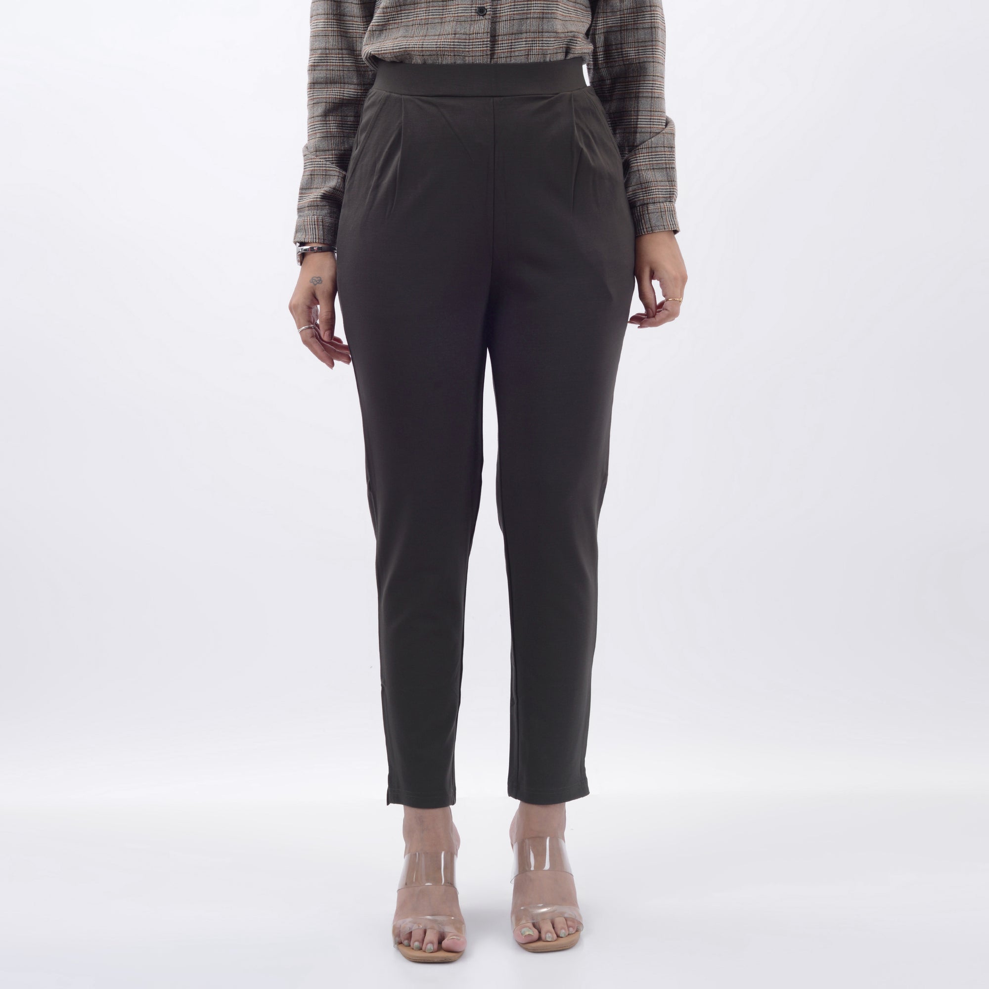 STRAIGHT FIT PLEATED TROUSERS WITH SPANDEX WFB1003