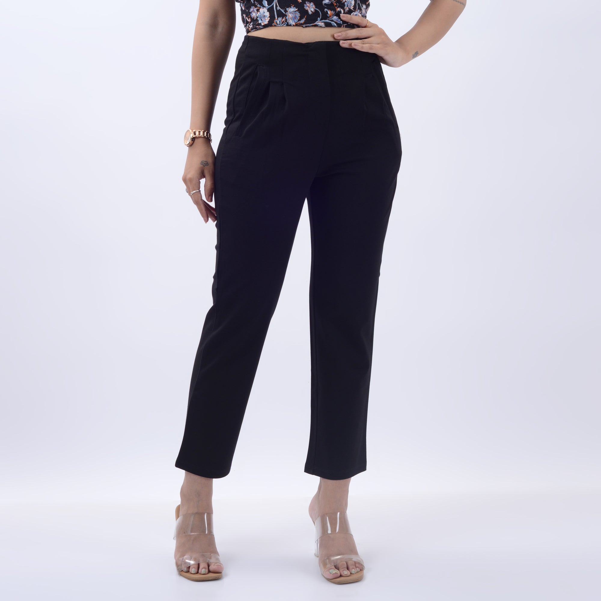 STRAIGHT FIT PLEATED TROUSERS WITH SPANDEX WFB1002