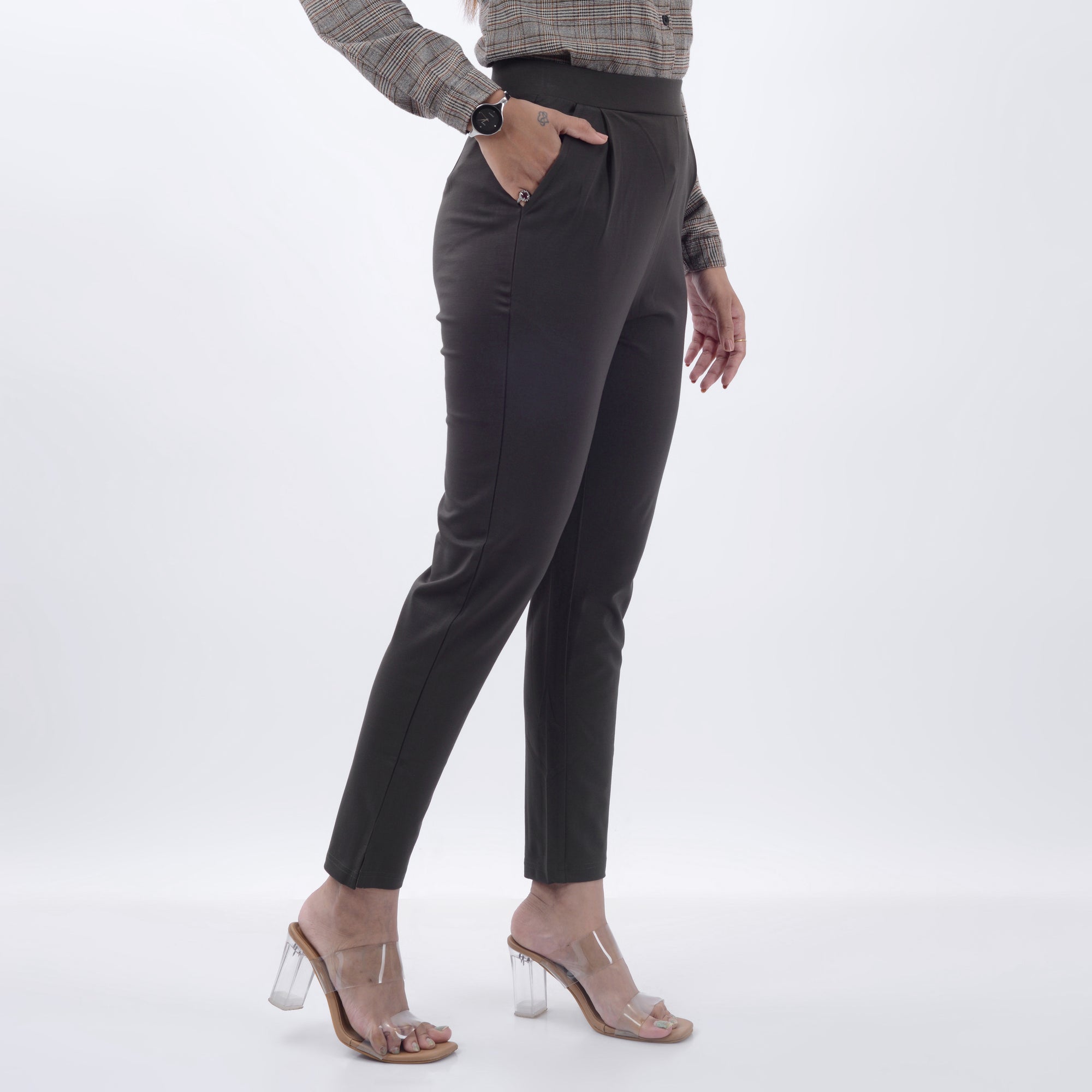STRAIGHT FIT PLEATED TROUSERS WITH SPANDEX WFB1003