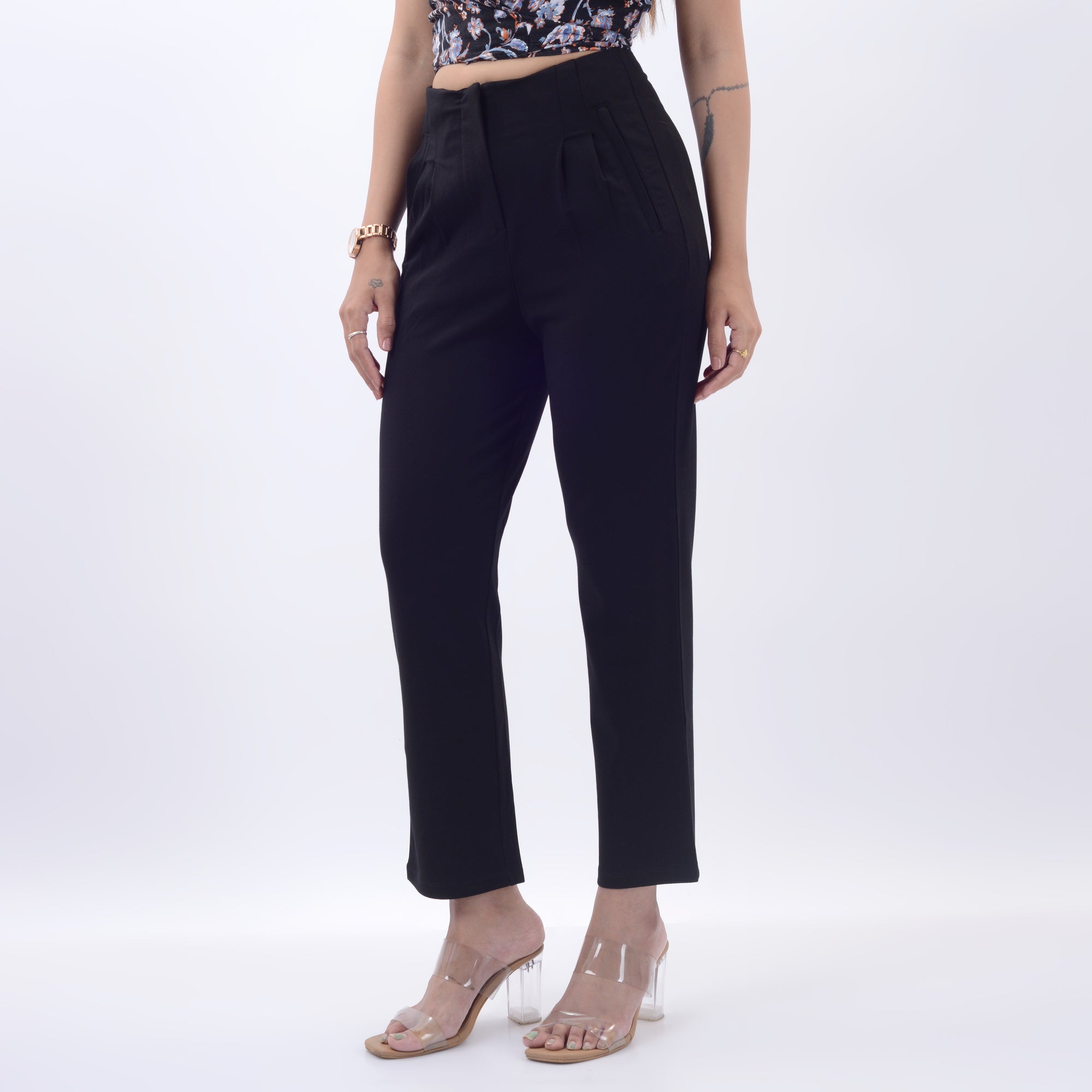 STRAIGHT FIT PLEATED TROUSERS WITH SPANDEX WFB1002
