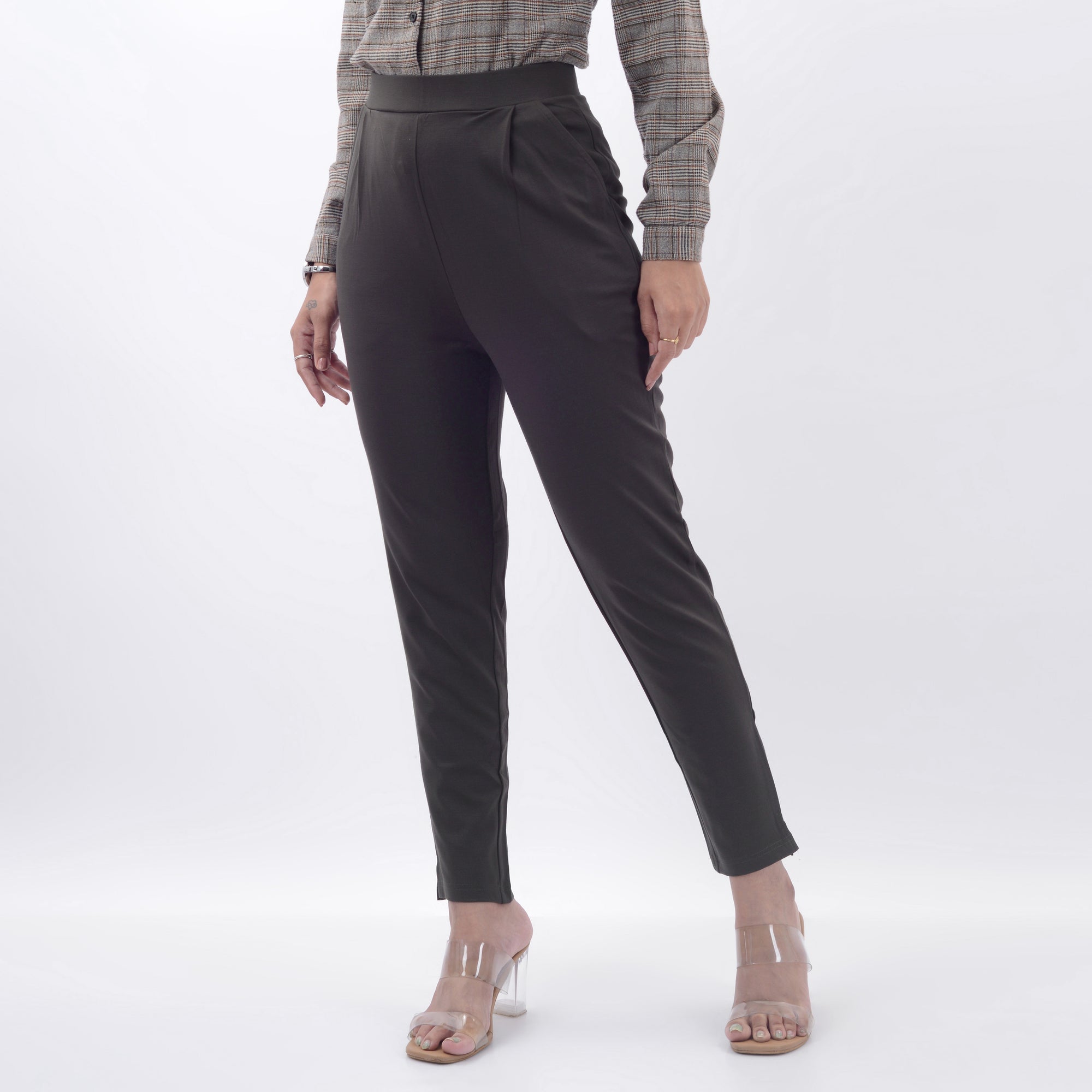 STRAIGHT FIT PLEATED TROUSERS WITH SPANDEX WFB1003