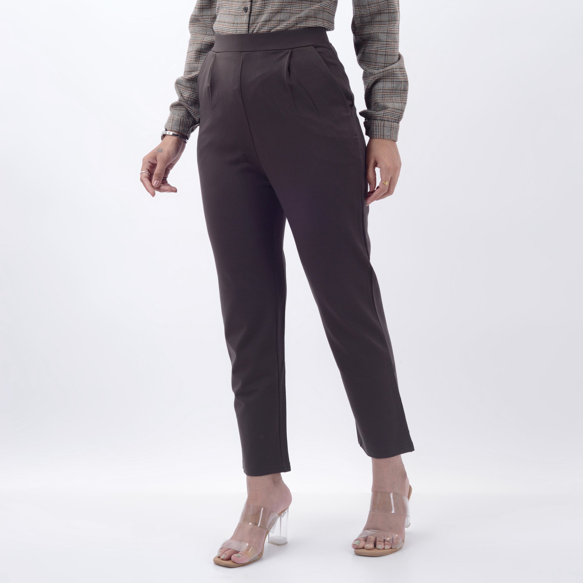 STRAIGHT FIT PLEATED TROUSERS WITH SPANDEX WFB1003