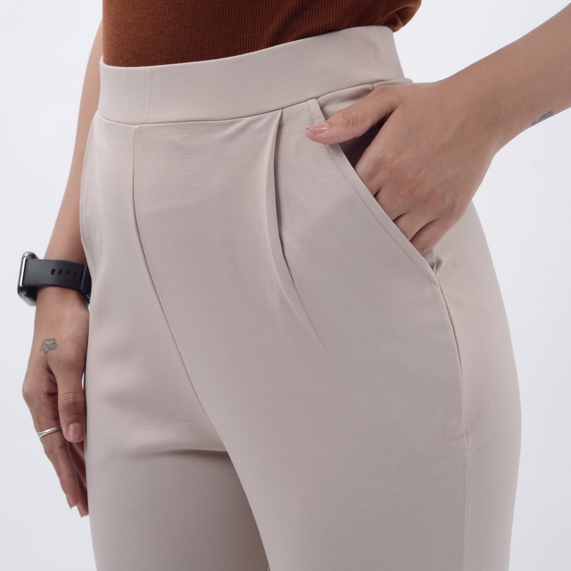 STRAIGHT FIT PLEATED TROUSERS WITH SPANDEX WFB1003