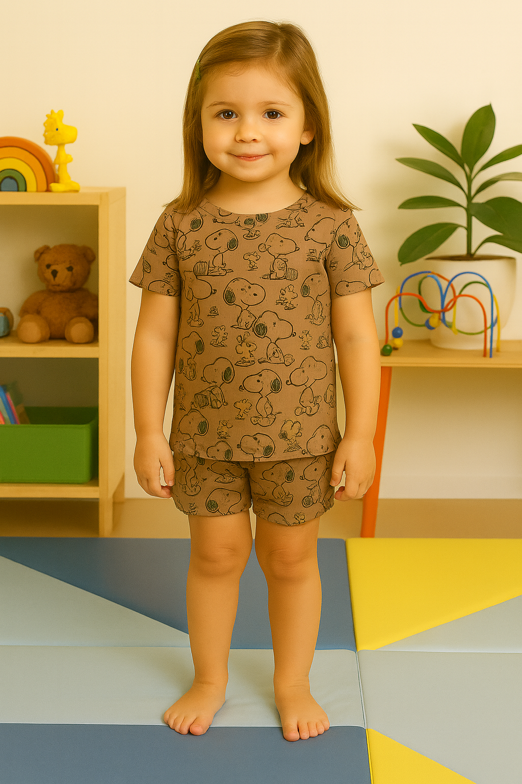 Kids' Brown Snoopy Printed Co-Ord Set