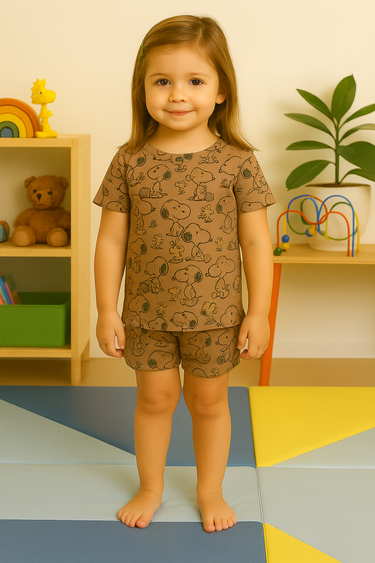 Kids' Brown Snoopy Printed Co-Ord Set