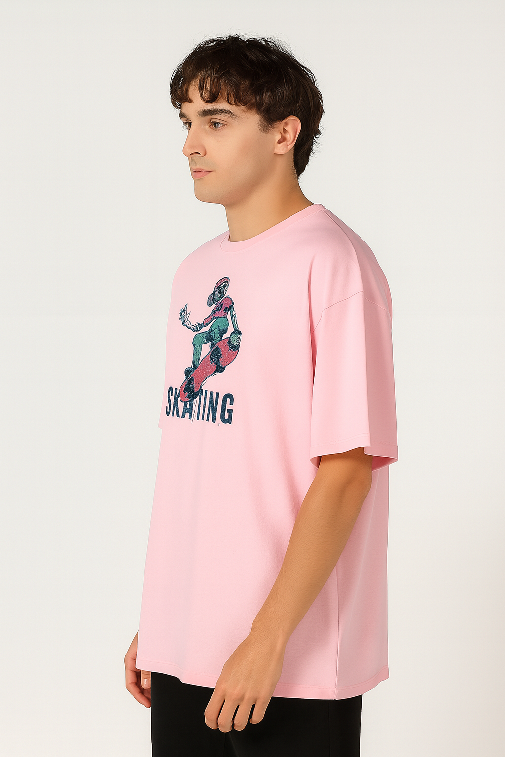 Men's Pink 'Skating Skeleton' Graphic T-Shirt