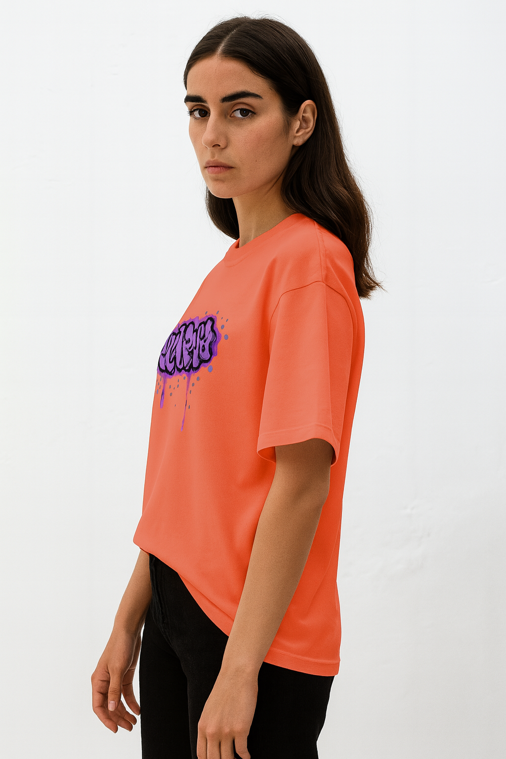 Karma Graffiti Women's Oversized Half Sleeve Orange Tee