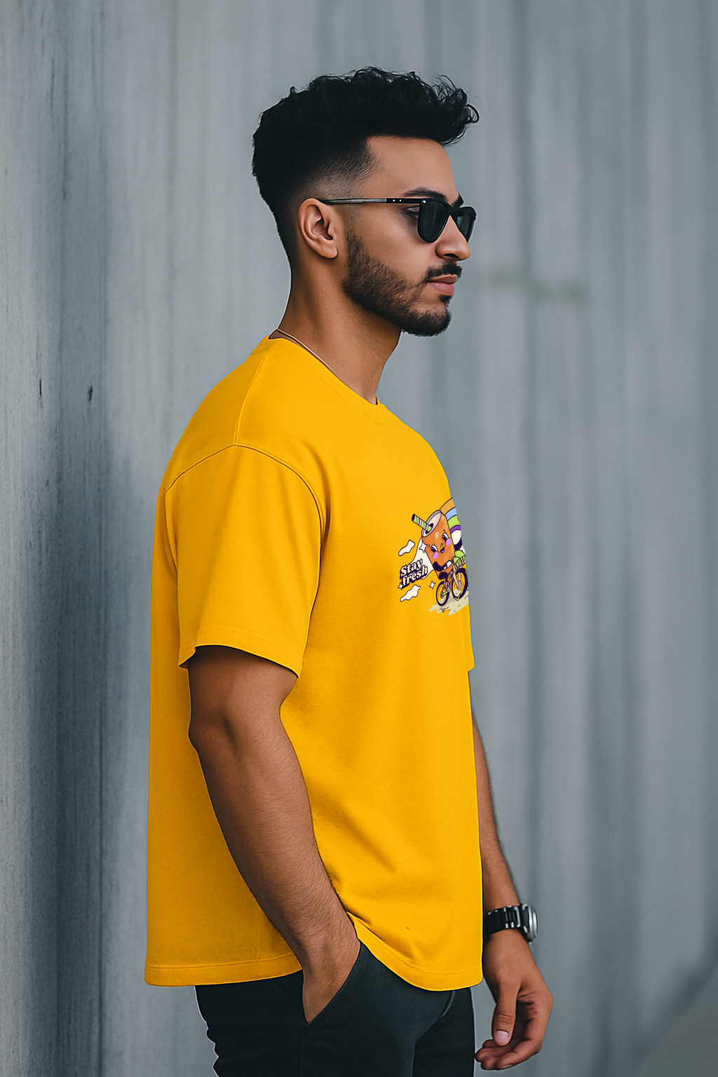 Men’s Oversized Graphic T-Shirt – “Stay Fresh” Cartoon Print