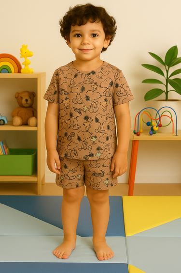 Kids' Brown Snoopy Printed Co-Ord Set