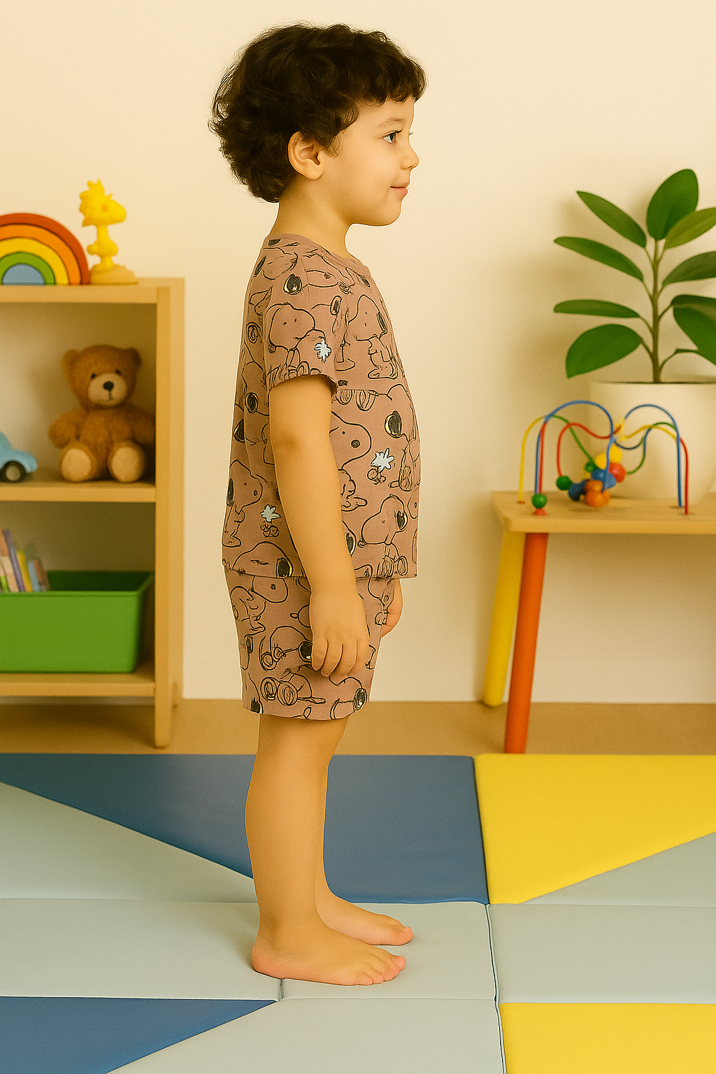 Kids' Brown Snoopy Printed Co-Ord Set