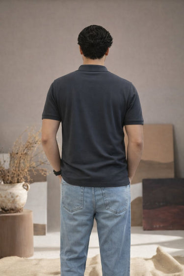 Men's Dark Grey Polo T-Shirt - Regular Fit, Half Sleeve