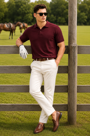 Men's Maroon Polo T-Shirt - Regular Fit, Half Sleeve