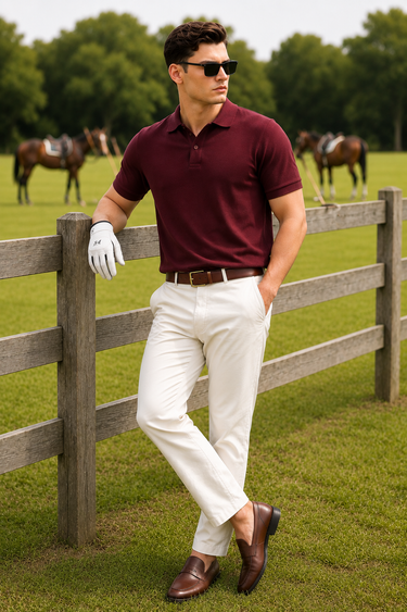 Men's Maroon Polo T-Shirt - Regular Fit, Half Sleeve