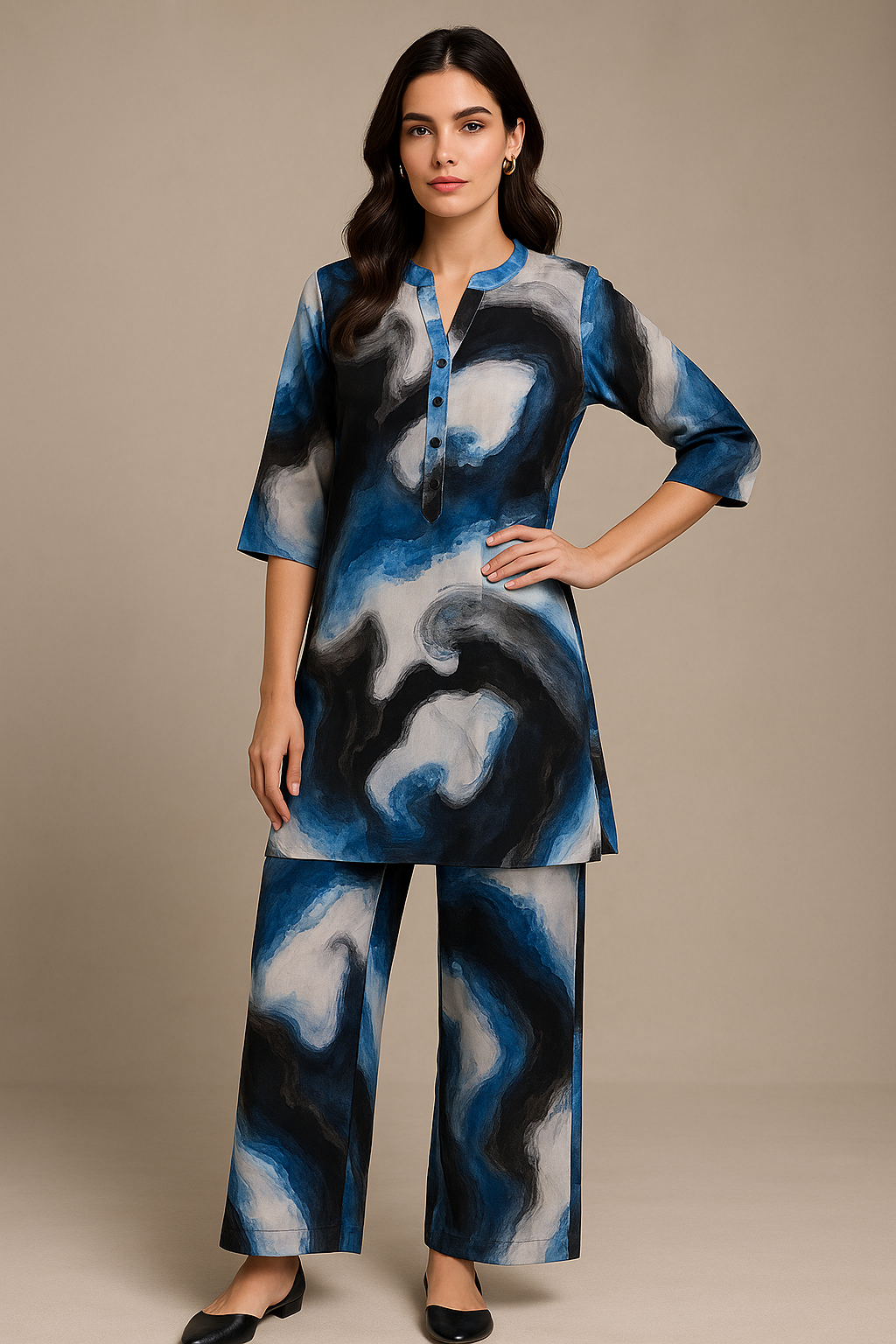 Modern Abstract Paint-Effect Kurta and Pant Set
