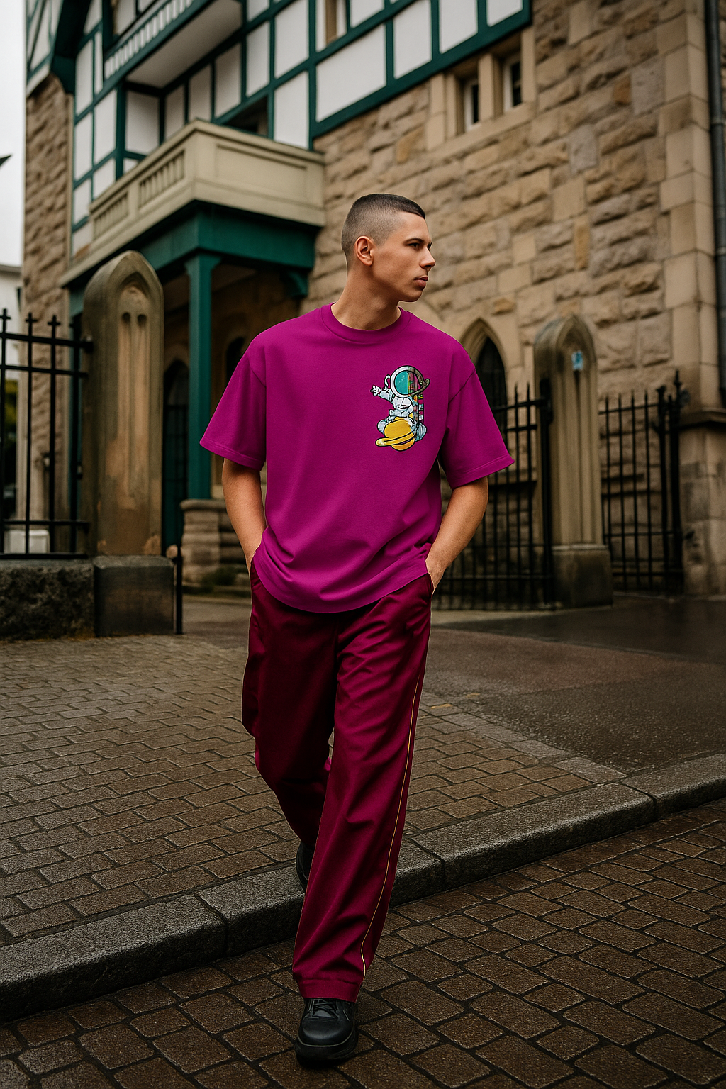 Astronaut Saturn Men's Oversized Tee – Cosmic Purple