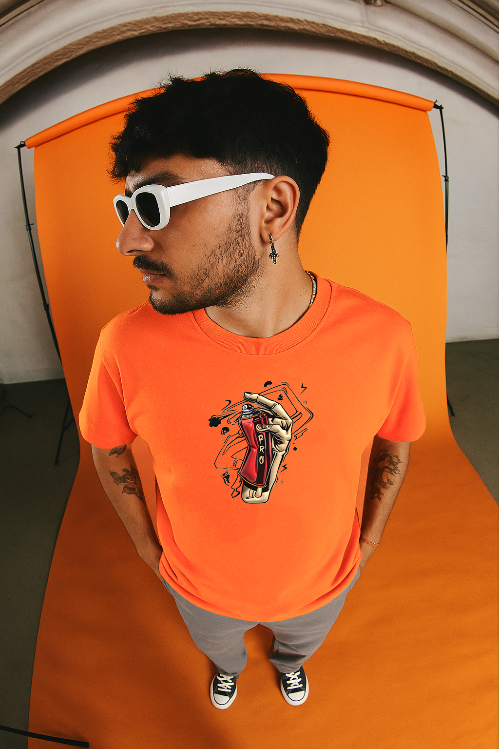 Men's White 'Spray Can Art' Graphic Oversized T-Shirt