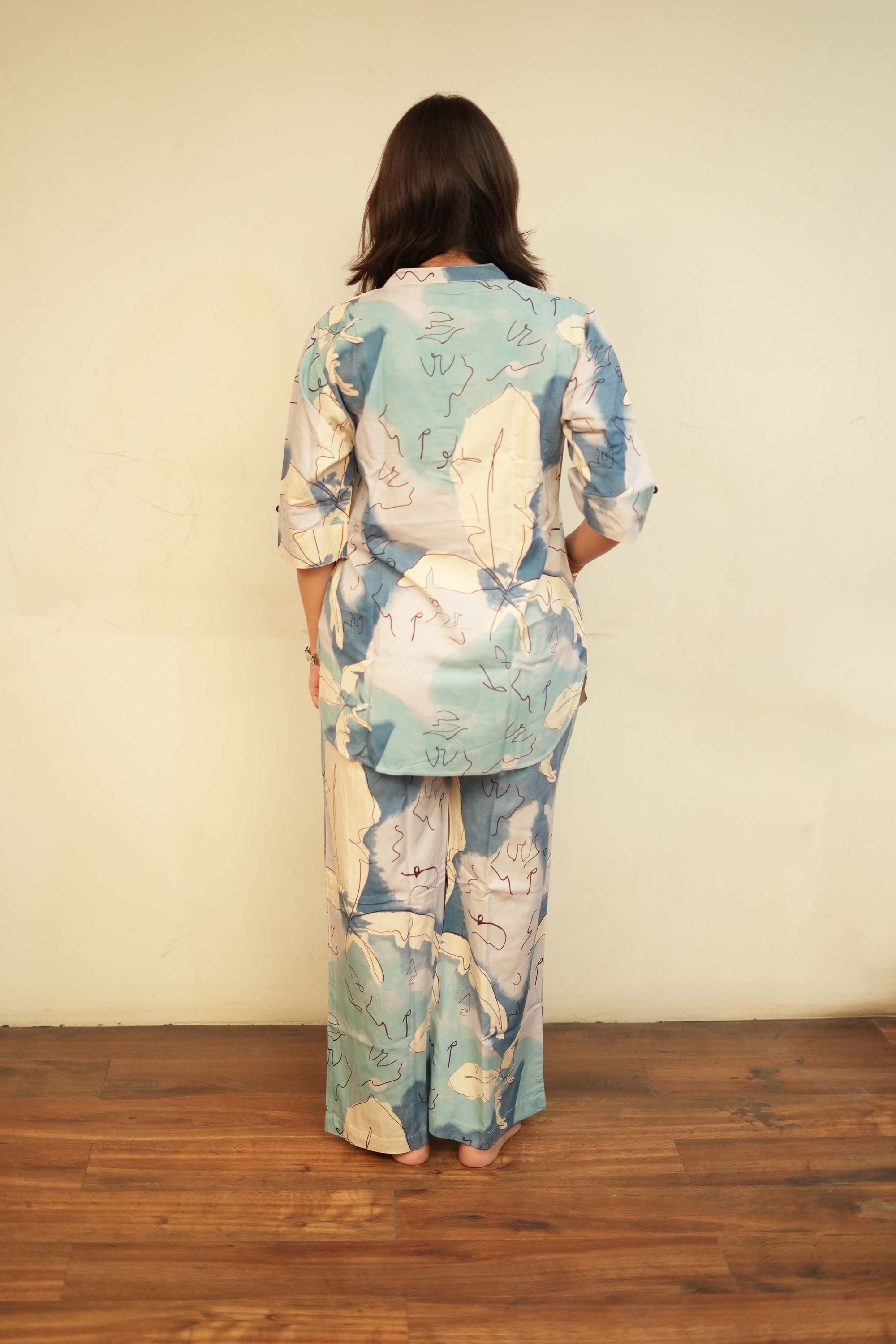 Women's Blue Abstract Print Kurti and Palazzo Co-Ord Set