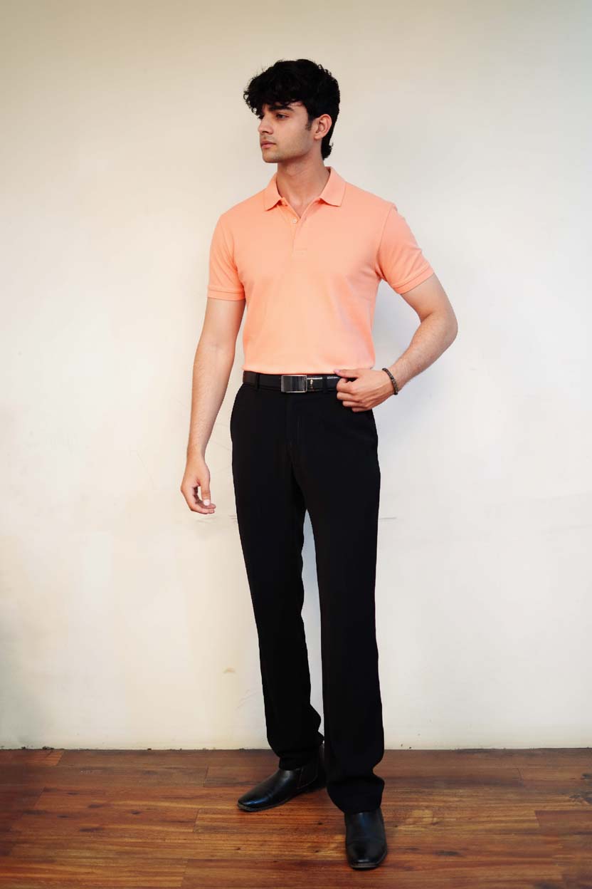 Men's Peach Polo T-Shirt - Regular Fit, Half Sleeve