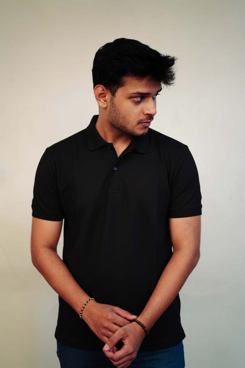 Men's Black Polo T-Shirt - Regular Fit, Half Sleeve