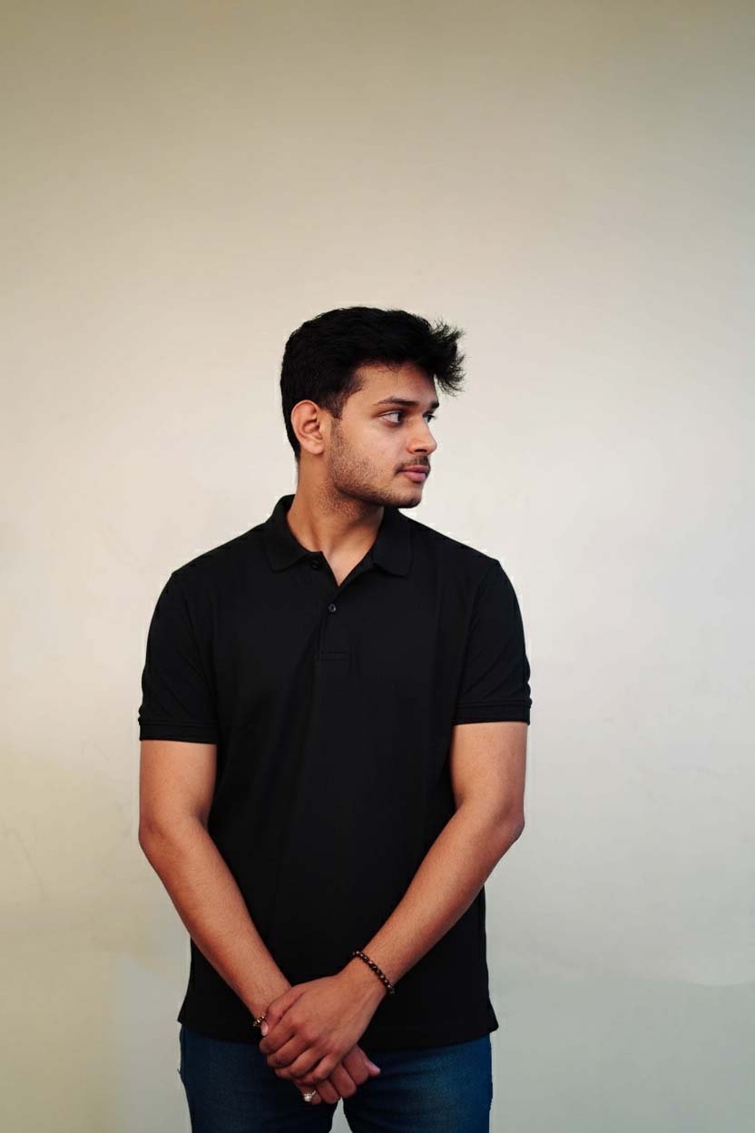 Men's Black Polo T-Shirt - Regular Fit, Half Sleeve