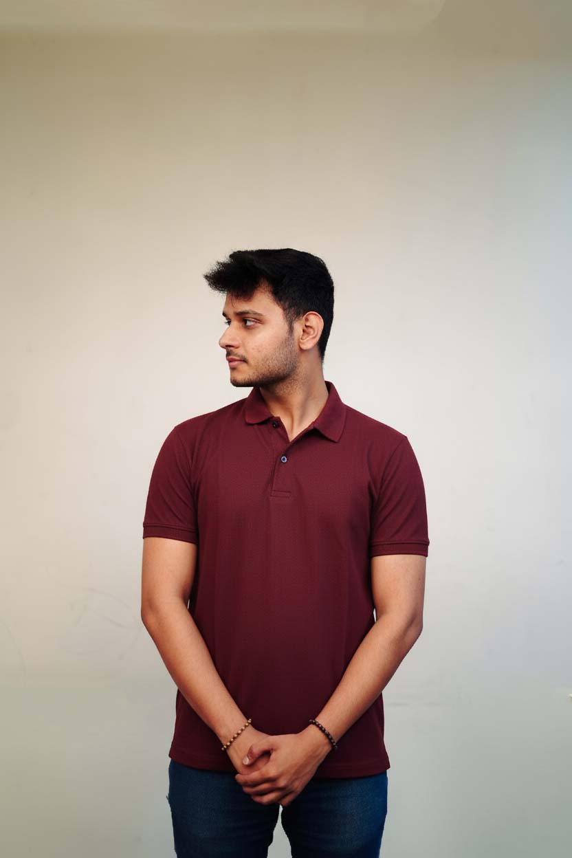 Men's Maroon Polo T-Shirt - Regular Fit, Half Sleeve