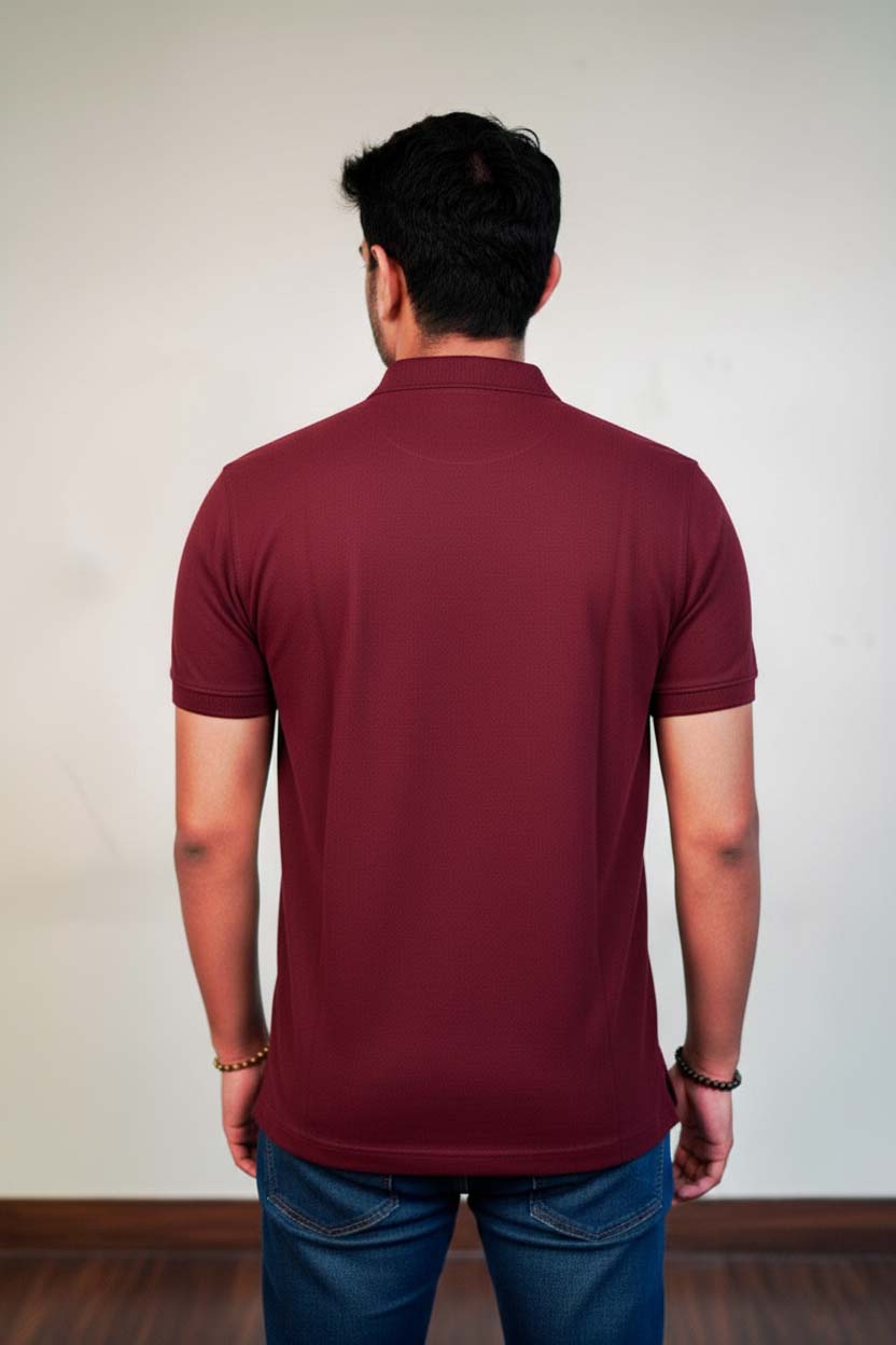 Men's Maroon Polo T-Shirt - Regular Fit, Half Sleeve