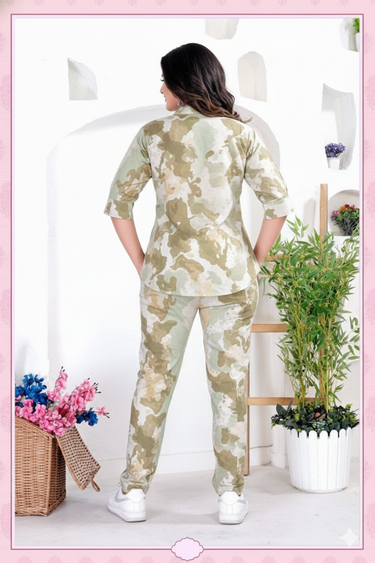 Beige Camouflage Print Top & Pant Co-ord Set