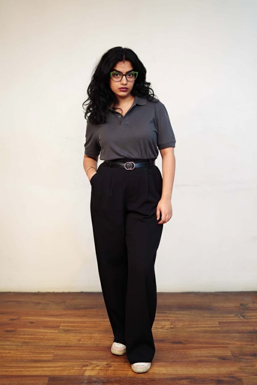 Women’s Dark Grey Polo T-Shirt – Regular Fit, Half Sleeve