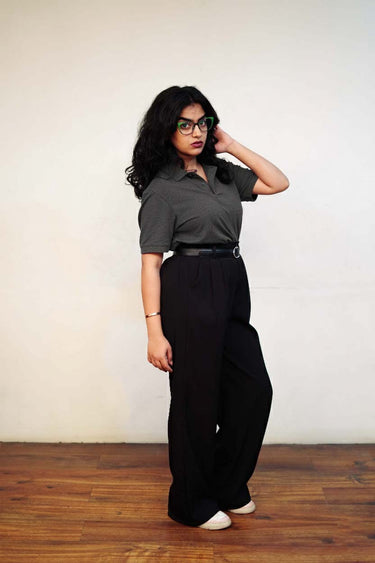 Women’s Dark Grey Polo T-Shirt – Regular Fit, Half Sleeve