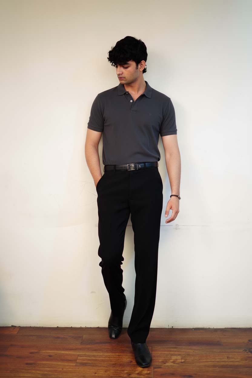 Men's Dark Grey Polo T-Shirt - Regular Fit, Half Sleeve