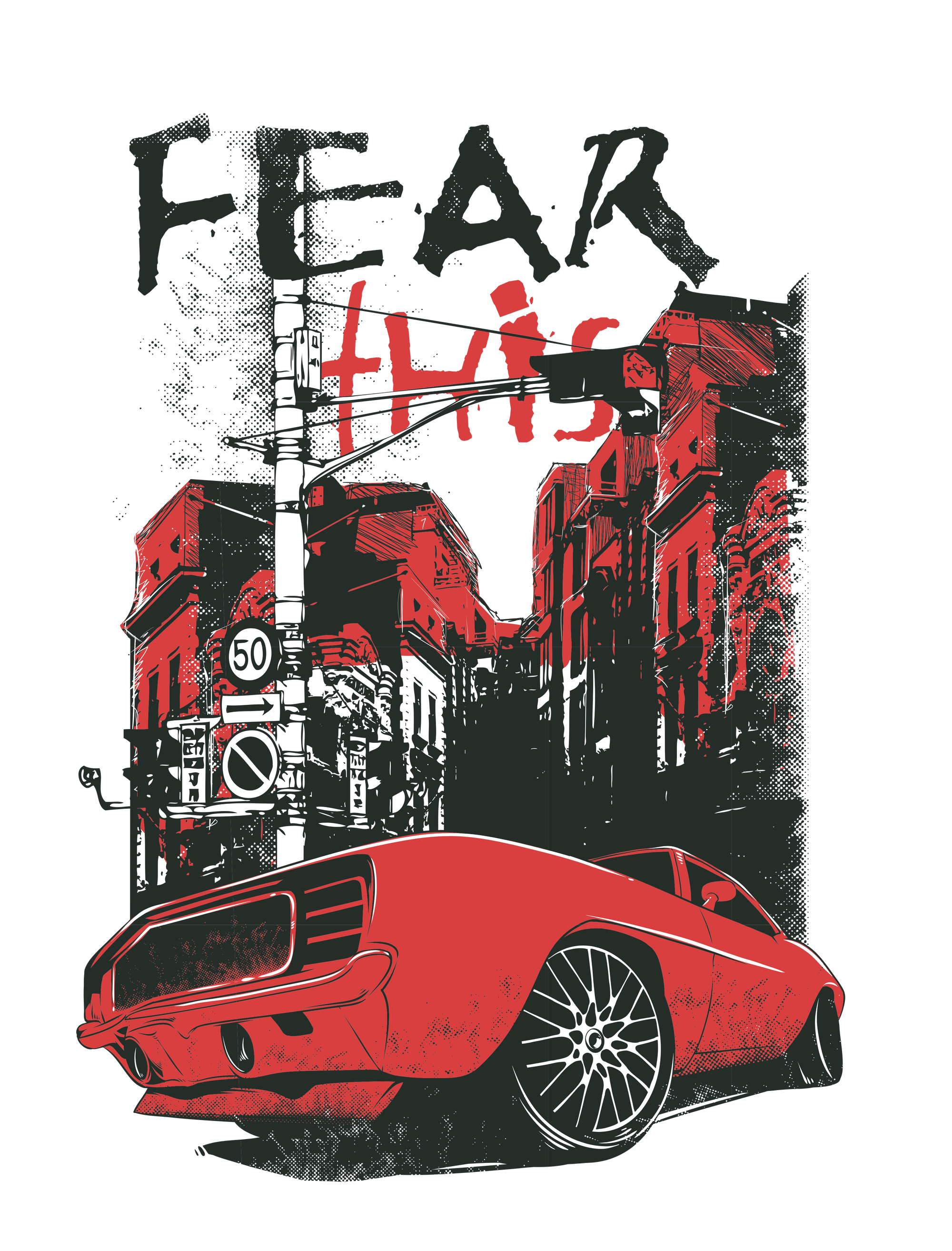 Men’s Oversized Graphic T-Shirt – “Fearless Drive” Car & City Print