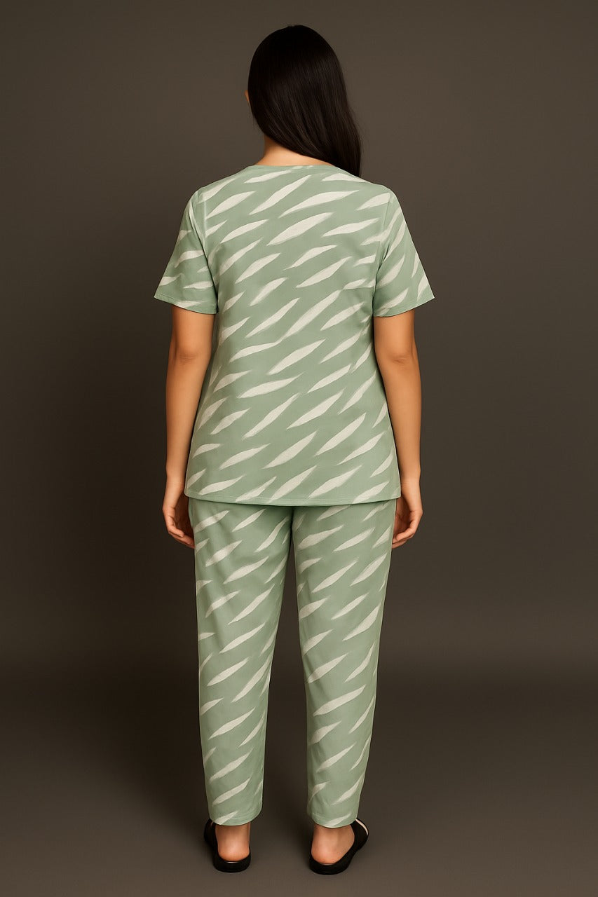 Light Green Wave Print Co-ords Set