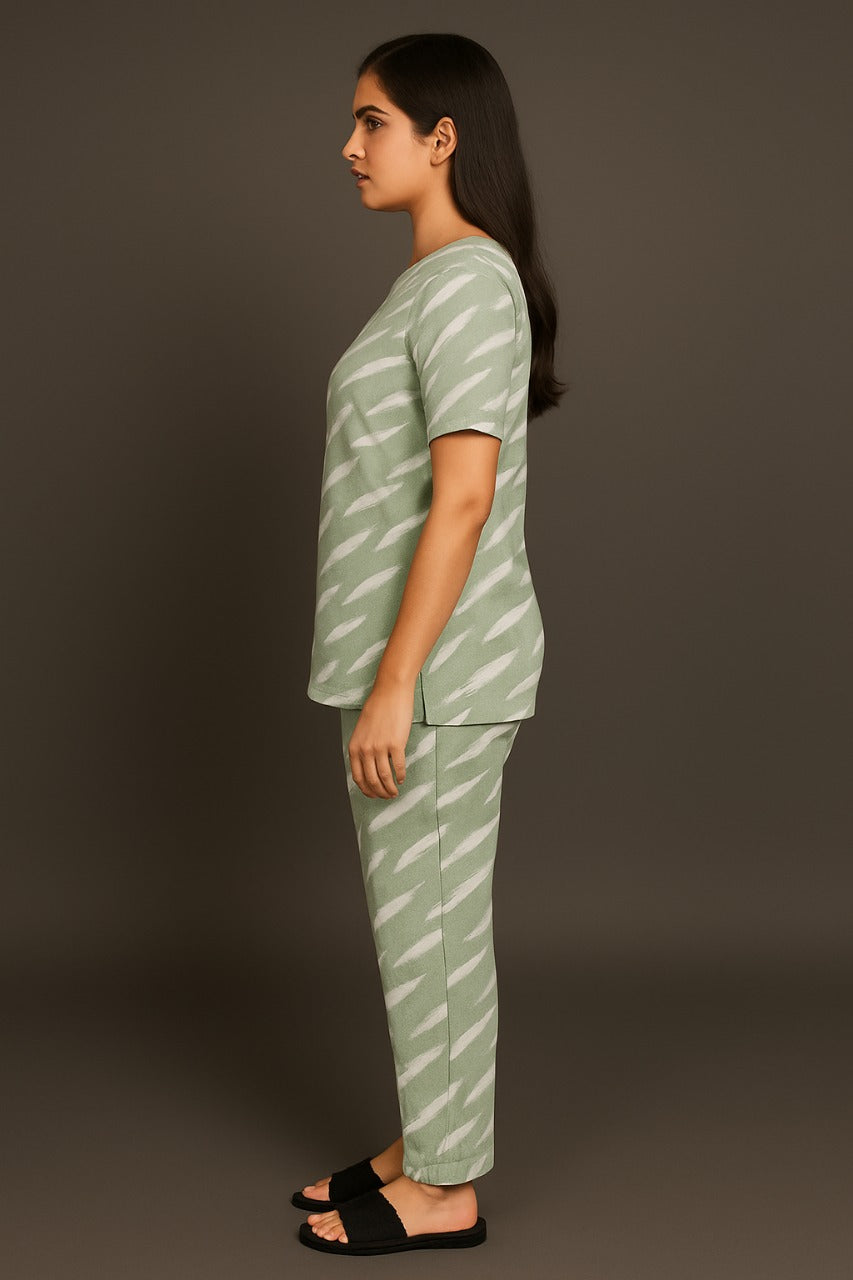 Light Green Wave Print Co-ords Set