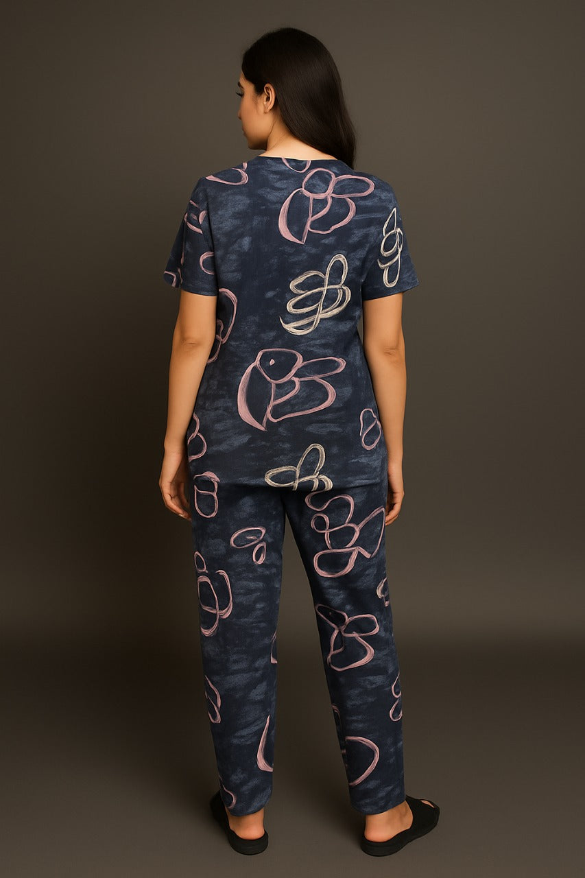 Navy Abstract Floral Co-ords Set