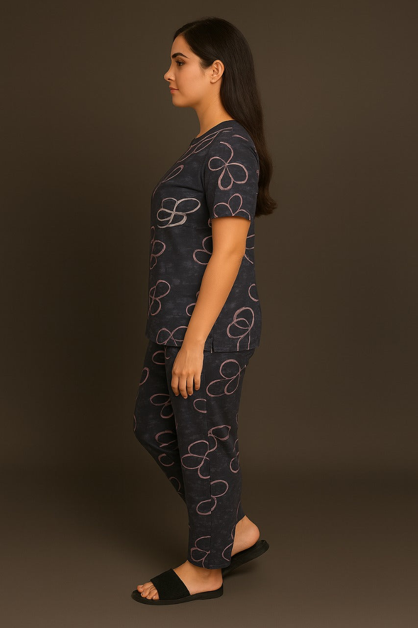 Navy Abstract Floral Co-ords Set