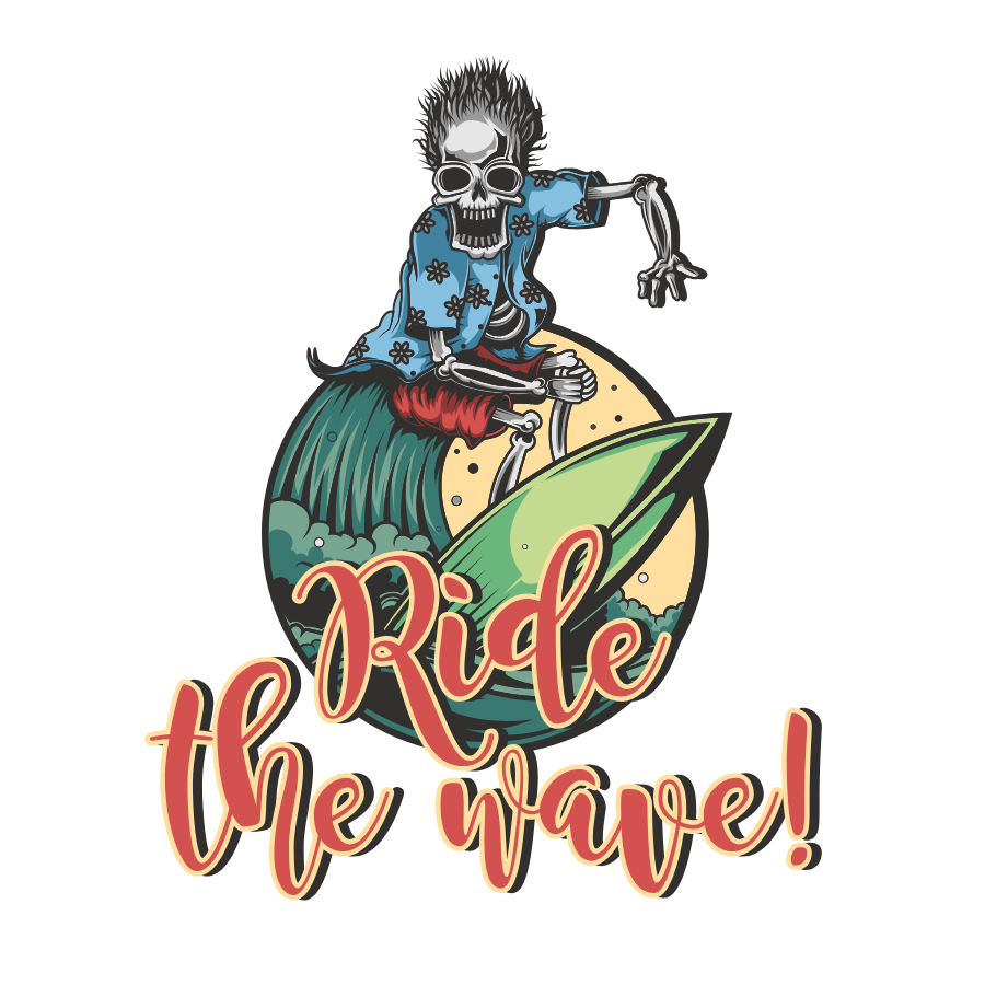 Men’s Oversized Printed T-Shirt – Ride the Wave Skeleton Surfer