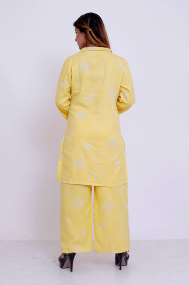GroHood Butter Yellow Floral Co-ord Set – Relaxed Top & Wide-Leg Pants