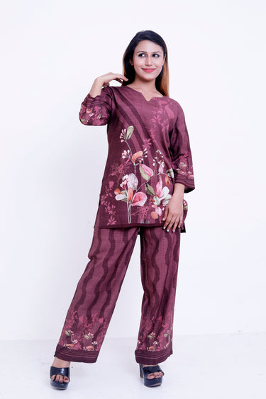 GroHood Wine Garden Co-ord Set – Floral Printed Tunic & Wide-Leg Pants