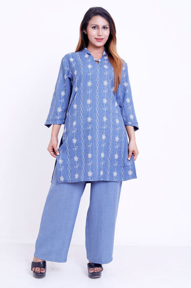 GroHood Sky Thread Co-ord Set – Embroidered Tunic & Straight-Leg Pants