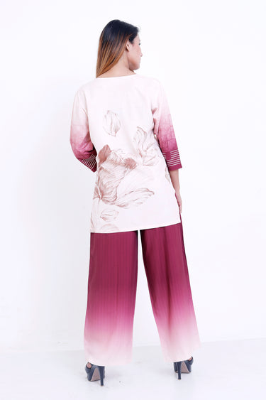 Women Pink Floral Printed Kurti with Ombre Palazzo Co-ord Set