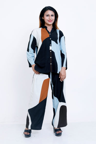 Women Abstract Colorblock Printed Shirt & Palazzo Co-ord Set