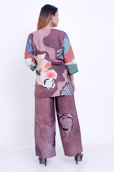 Women Mauve Abstract Floral Printed Kurti with Palazzo Co-ord Set