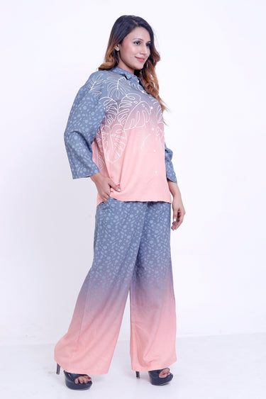 Women Grey & Peach Ombre Printed Shirt with Palazzo Co-ord Set