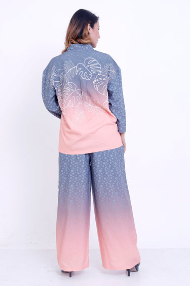 Women Grey & Peach Ombre Printed Shirt with Palazzo Co-ord Set