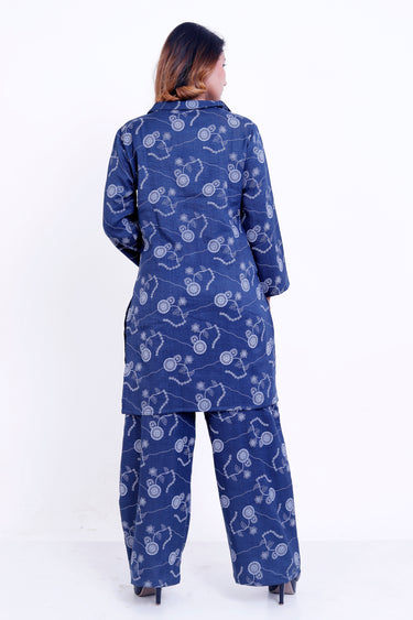 Women Navy Blue Floral Printed Kurti with Palazzo Co-ord Set